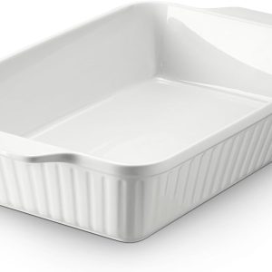 Casserole Dish, 9x13 Ceramic Baking Dish, Large Lasagna Pan Deep for Oven, 4.2 Quarts Baking Pan with Handles, Oven Safe and Durable Bakeware for Lasagna, Home Decor, Wedding Gift, Soft White