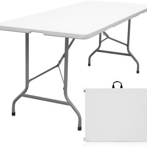 Folding Table 6ft Portable Heavy Duty Plastic Fold-in-Half Utility Foldable Table Plastic Dining Indoor Outdoor for Camping, Picnic and Party, White
