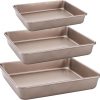 Set of 3 Deep Baking Pans, Nonstick Rectangle Cake Baking Sheet for Oven, Bakeware Bread Pans, Heavy Duty Carbon Steel Bread Tray, Bake Mold Turkey Roasting Pan, 8,10,12 inch