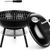 14 Inch Charcoal Grill, Small Black Enamel Outdoor BBQ Grill, Mini Flat Top Kettle Barbecue Grill with Screwdriver, Portable for Backyard Garden Camping Cooking Smoking, Dual Venting System