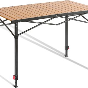 Portable Outdoor Adjustable Height Camping Table, Large for 2-6 Person, Foldable Roll-up Aluminum Camp Table with Carry Bag for Picnic, Camp, Sturdy, Stable, Loads 220 Lbs