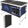 Folding Camping Table with Storage Compartment Aluminum Lightweight Camp Kitchen Table Height Adjustable Indoor/Outdoor Table Perfect for Tailgating, Backyards, BBQ,Picnic, Black