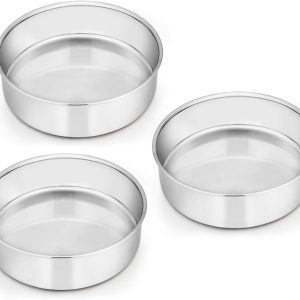 6 Inch Cake Pan Set of 3, Stainless Steel Round Smash Cake Baking Pans Tins, Non-Toxic & Healthy, Mirror Finish & Dishwasher Safe