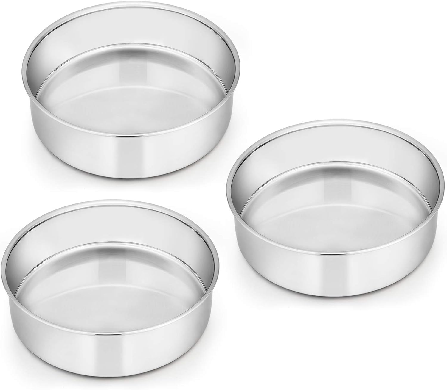 6 Inch Cake Pan Set of 3, Stainless Steel Round Smash Cake Baking Pans Tins, Non-Toxic & Healthy, Mirror Finish & Dishwasher Safe