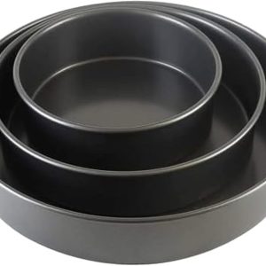 Professional 3-Piece Round Cake Pan Set of 6, 8, 10 inch Premium Nonstick Bakeware, Heavy-Weight Carbon Steel for Even Baking, Perfect for Layer Cakes