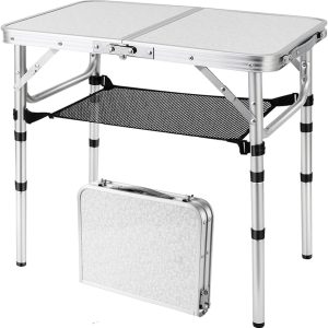 Folding Picnic Table, Small Camping Table with Adjustable Heights, Portable Lightweight Aluminum Side Table for Office, Beach, Garden, Travel