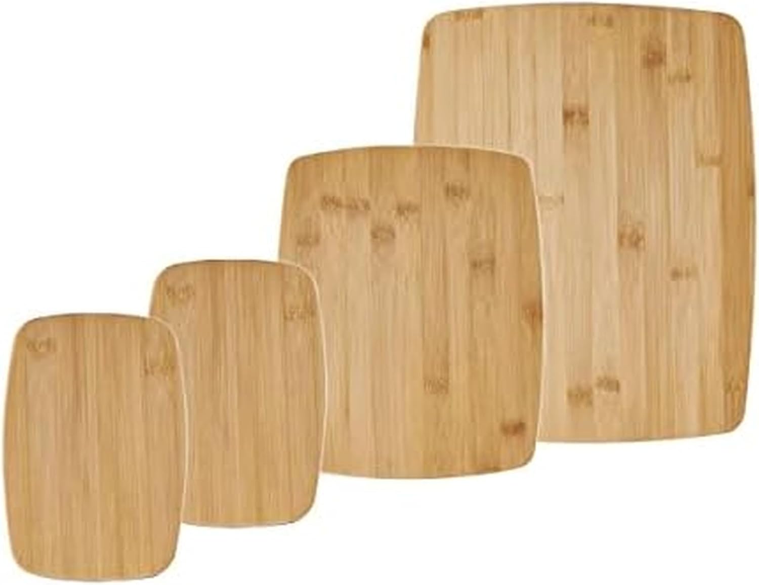 4-Piece Reversible Bamboo Cutting Board and Charcuterie Set, Assorted Sizes, Durable Wood Serving Boards for Cheese, Meats, and Prep
