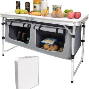 Camping Folding Aluminum Table with Adjustable Legs for Outdoor Travel Beach, Backyards, BBQ, Party and Picnic Foldable Table