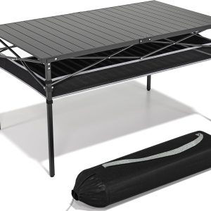 Folding Camping Table, Aluminum Roll-up Table with Storage Net and Carrying Bag, Outdoor Lightweight Camp Table for Picnic, Camping, Beach,Backyard, BBQ, Party, Patio