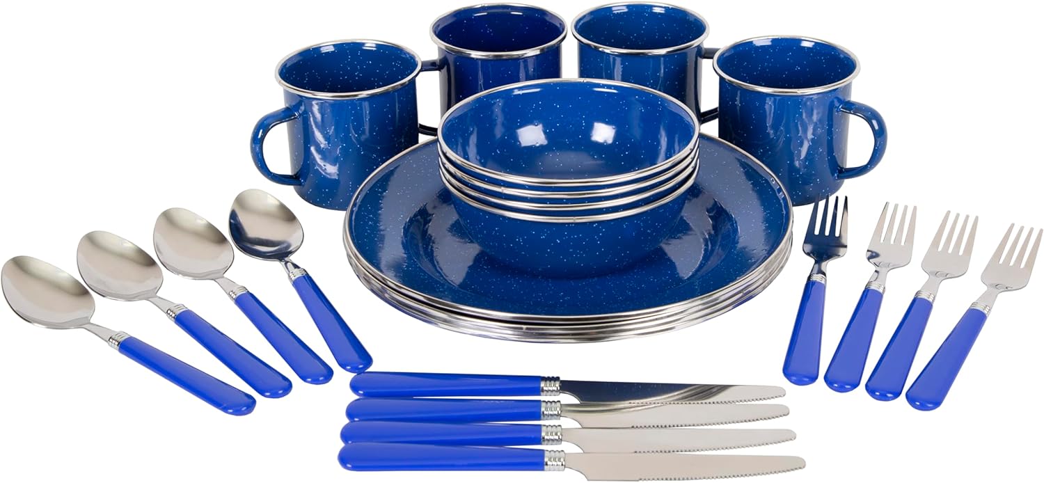 24-Piece Enamel Camping Tableware Set