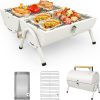 Portable Charcoal Grill, Foldable Tabletop BBQ Grill with 232 Sq In Cooking Area, Dual-Sided Smoker Compact Small Outdoor Grill for Camping, Backyard, Travel (White)
