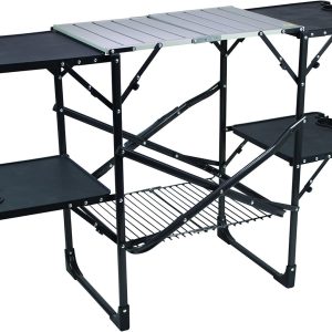 Cook Station | Portable Folding Kitchen Table with a Heat Resistant Tabletop, 4 Side Tables & Storage Rack, Perfect for Picnics & Camping Trips
