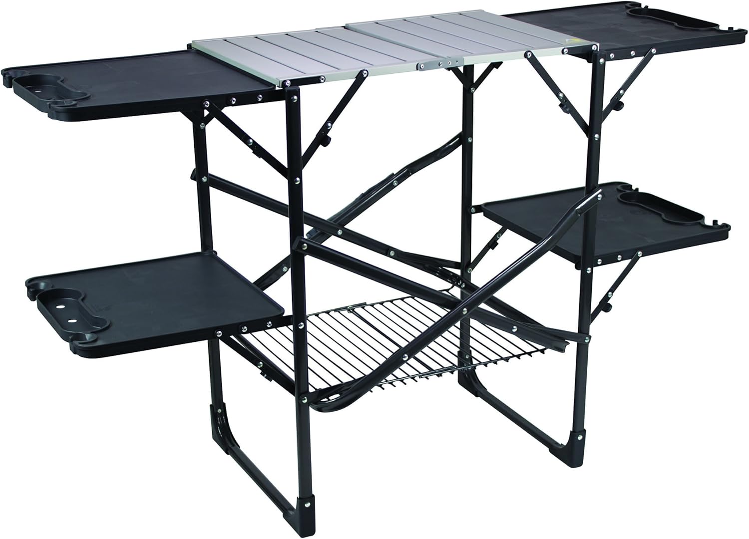 Cook Station | Portable Folding Kitchen Table with a Heat Resistant Tabletop, 4 Side Tables & Storage Rack, Perfect for Picnics & Camping Trips