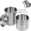 Foldable Camping Cups Mugs Camping Pot Cookware 304-Food-Grade Outdoor Camp Cooking Set with Vented lid,Stainless Steel Backpacking Cookware for Hunting