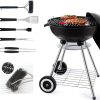 22 Inch Portable Charcoal Grill with Accesories 5 Pieces Grilling sil for Outdoor Cooking Barbecue Camping BBQ Kettle Grill - Heavy Duty Round with Thickened Bowl Wheels for Small Patio Backyard