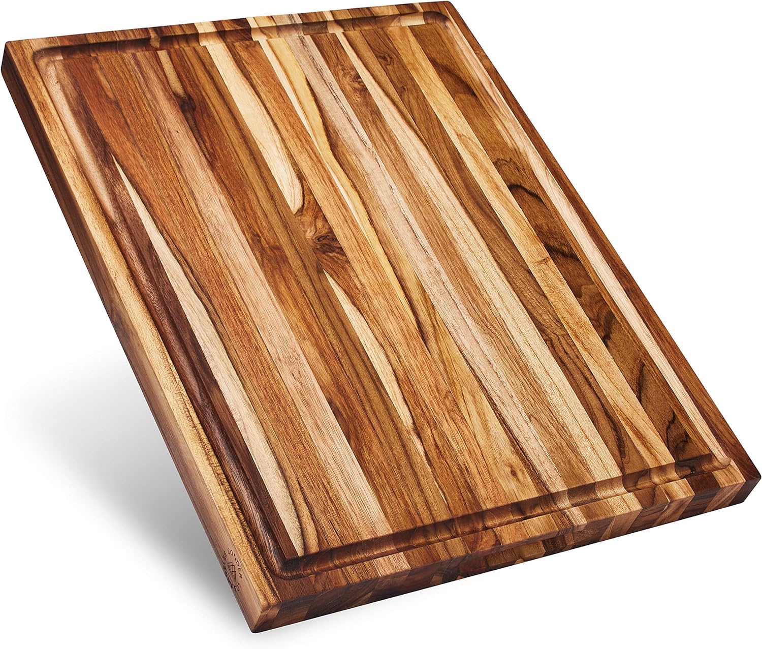Laurel Cutting Board | Teak Edge Grain Cutting Board for Kitchen with Juice Groove | Reversible Charcuterie Butcher Block | Gift Box Included | 18x14x1.25 in